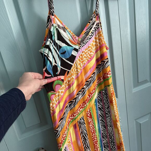 Jams World Wild Hawaiian Midi Dress Medium Mixed Prints Orange Zebra Tropical - Picture 7 of 11